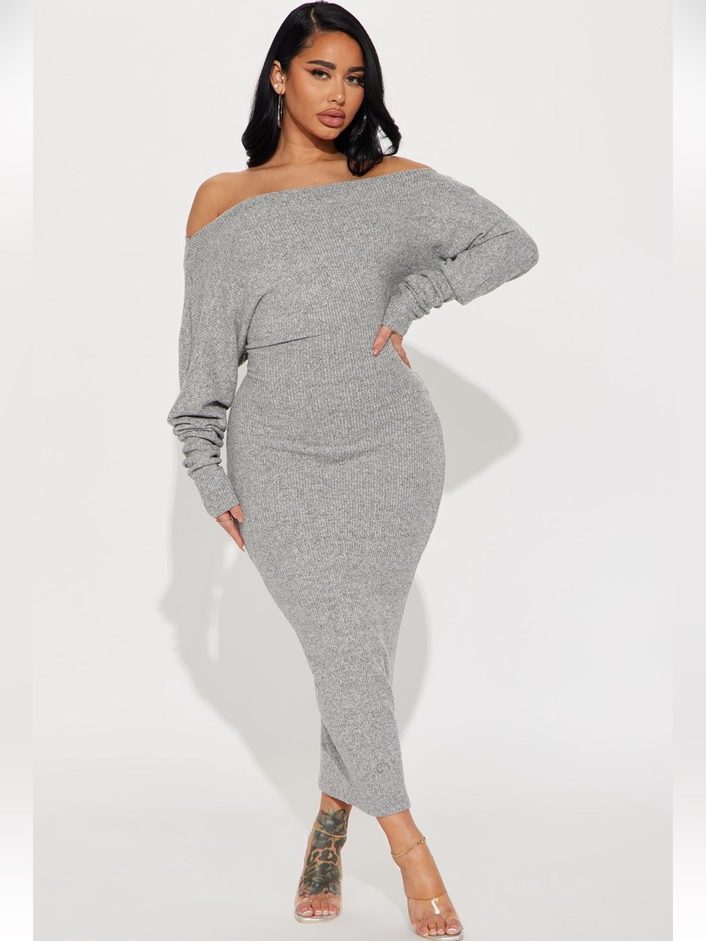 Fashion Nova Keeping It Cozy Maxi Dress in Heather Grey